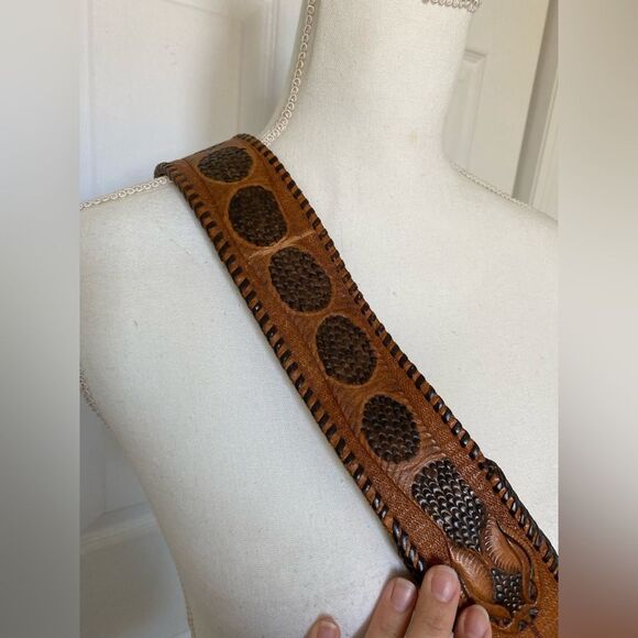 Vintage Tooled Leather Rattlesnake Serpent Belt - Picture 3 of 7